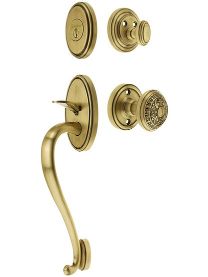 Georgetown Entry Handle Set in Antique Brass Finish with Windsor Knob and